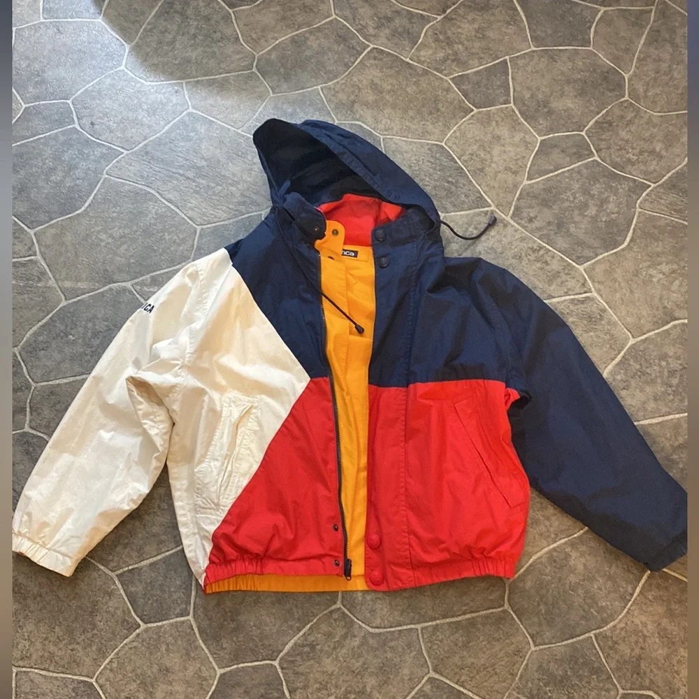 VINTAGE Nautica Double sided Men’s Jacket reversible white blue yellow Small - Picture 7 of 16